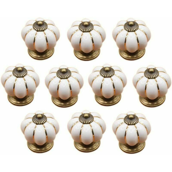10 pcs Ceramic Drawer Knobs Furniture Knobs for Kitchen Drawers and Cabinets (White)-FM-