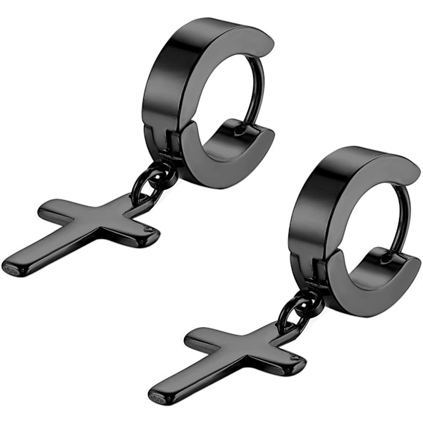 Svarte Kors øredobber ring-KK1- Black Svart