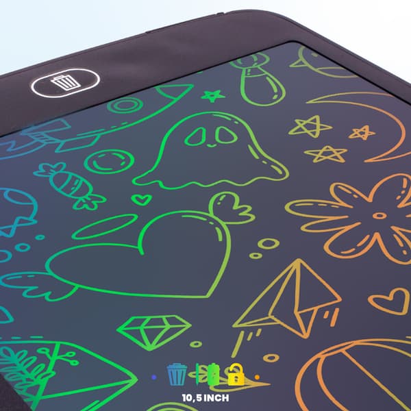 Grafiktablet til børn, Etch-A-Sketch, Stylus, Tavle, Notesbog, 10,5 tommer, Multifarvet, Sort, Sun Baby Sort