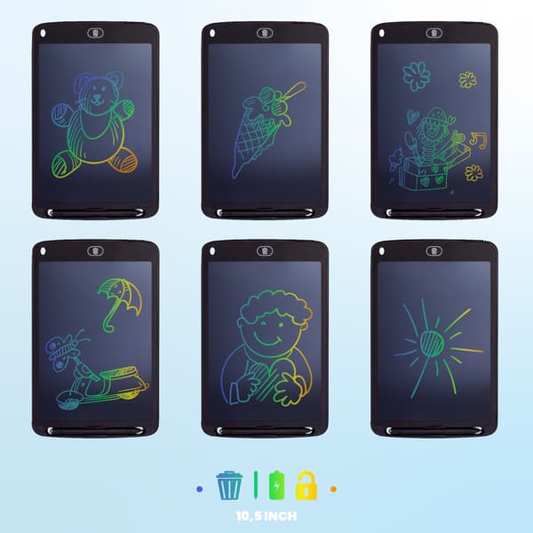 Grafiktablet til børn, Etch-A-Sketch, Stylus, Tavle, Notesbog, 10,5 tommer, Multifarvet, Sort, Sun Baby Sort