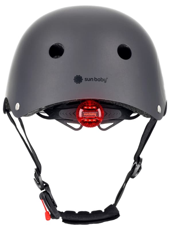 Sun Baby cykelhjelm til børn M 54-58 cm med LED-lys og magnetlukning, sort Sort