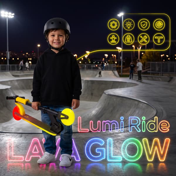 Sammenklappelig tohjulet løbehjul til børn, justerbar, Lumiride LED 7 farver, 20 programmer, sort Sort