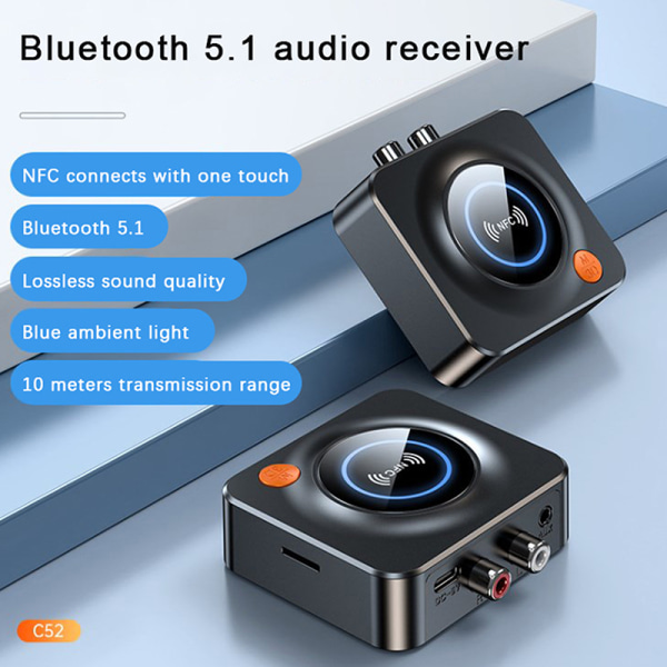 NFC Bluetooth 5.1 Mottagare Bil NFC Stereo AUX 3,5 mm Jack RCA Black