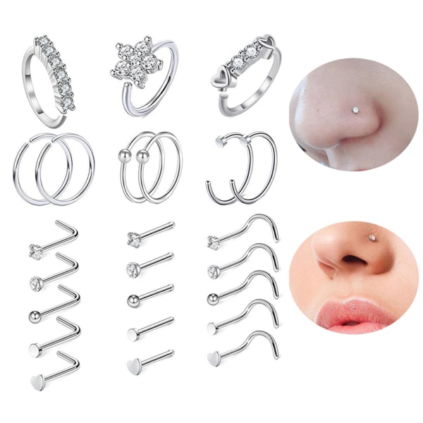 24st 20G Crystal Nose Rings Nose Piercings Set 24pcs/Set
