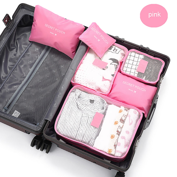 6st/ Set Resväska Packning Cube System Hållbar Stor kapacitet Pink