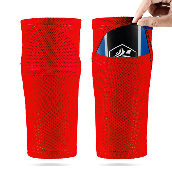 1 par Fotbolls-Shin Guard Sleeve Med Pocket Calf Sports-strumpor Red