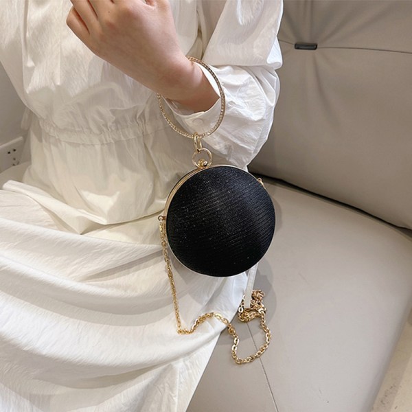 Circular Ring Portable Evening Bags Metal Round Ball Handväska Black