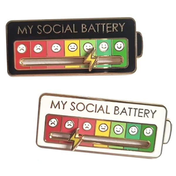 Social Battery Pin - Min sociala batteri kreativa lapel pin Black