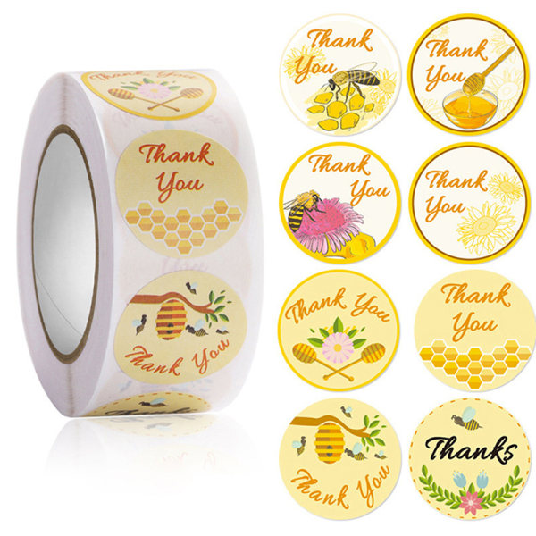 500 st Bee Thank You Stickers Dag Circle Roll Seal Etikett type-C