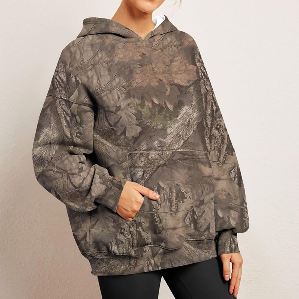 Dam Camo Hoodie Print Fleece Sweatshirt Casual Pullover Khaki M