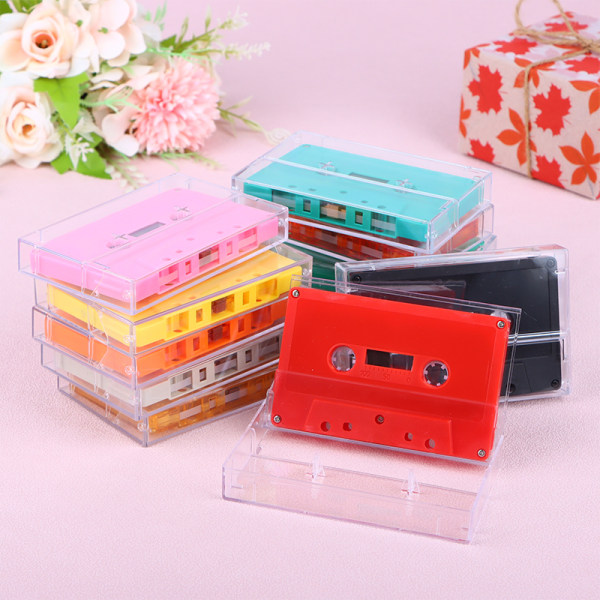 Blank Tape Case Player med 45 min magnetisk o bandinspelning Transparent red