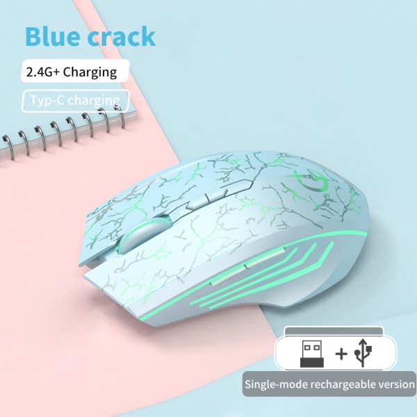 Högpresterande 2,4 GHz uppladdningsbar trådlös spelmus 7key crackle blue