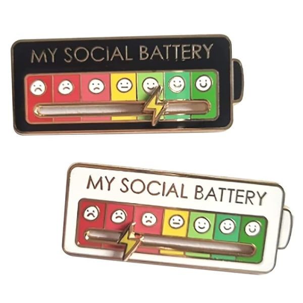 Social Battery Pin - Min sociala batteri kreativa lapel pin Black