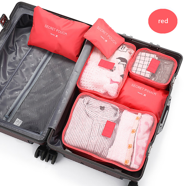 6st/ Set Resväska Packning Cube System Hållbar Stor kapacitet Red