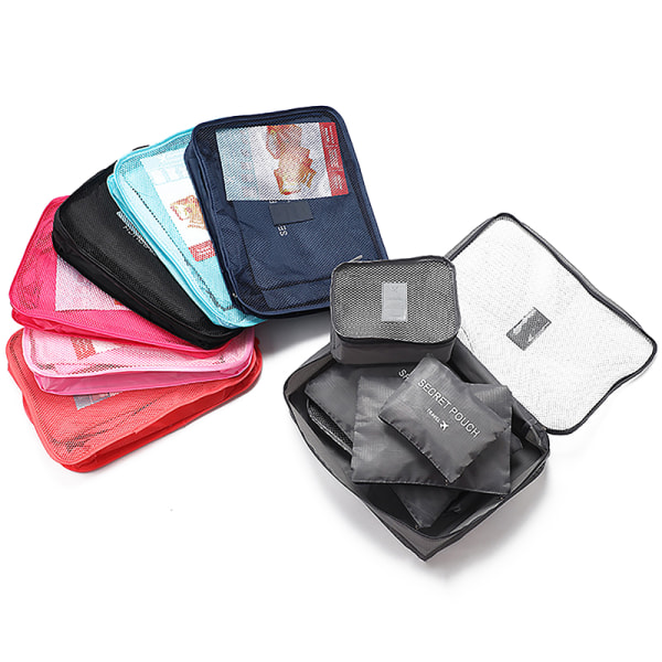 6st/ Set Resväska Packning Cube System Hållbar Stor kapacitet Red