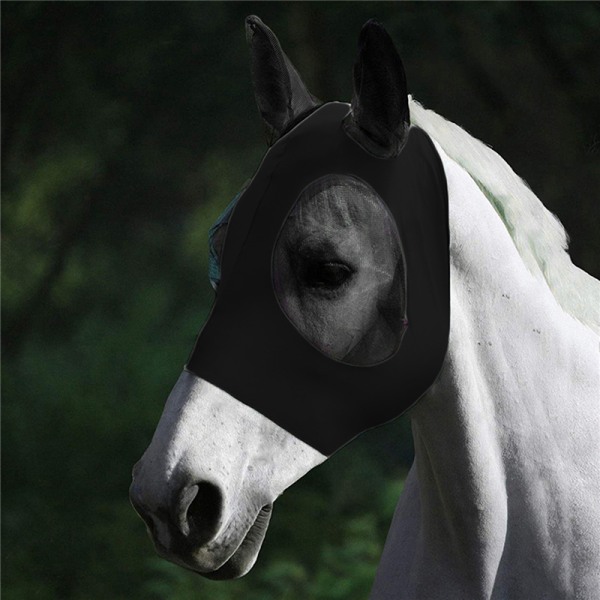 Anti-Fly Mesh Equine Mask Horse Mask Horse Fly Mask med täckt Black
