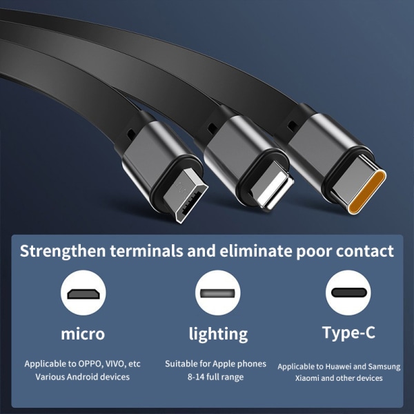 3-i-1 datakabel Supersnabbladdning 100W laddare Purple