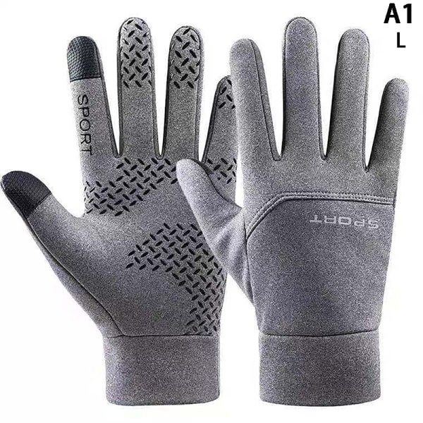 Touch Winter Thermal Warm Full Finger Handskar för cykelcykel Gray A1L
