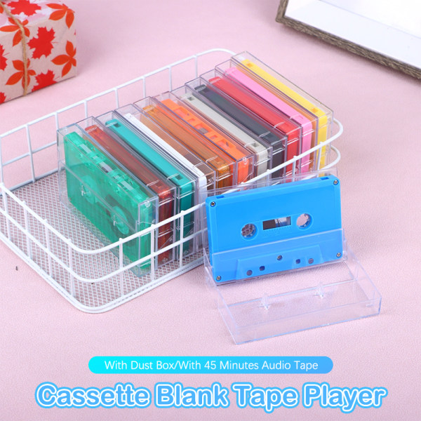 Blank Tape Case Player med 45 min magnetisk o bandinspelning Transparent red