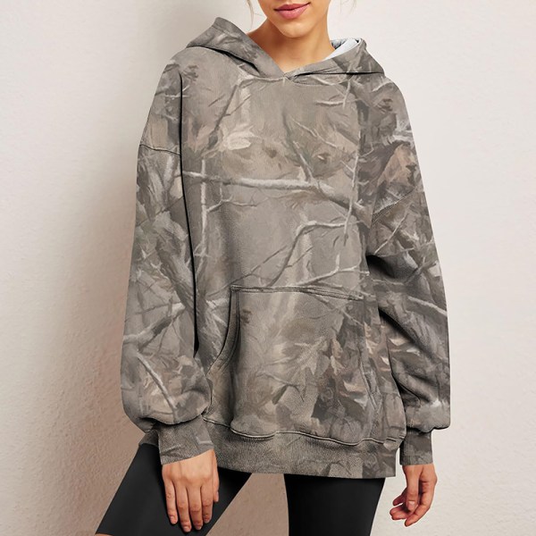 Dam Camo Hoodie Print Fleece Sweatshirt Casual Pullover coffee M