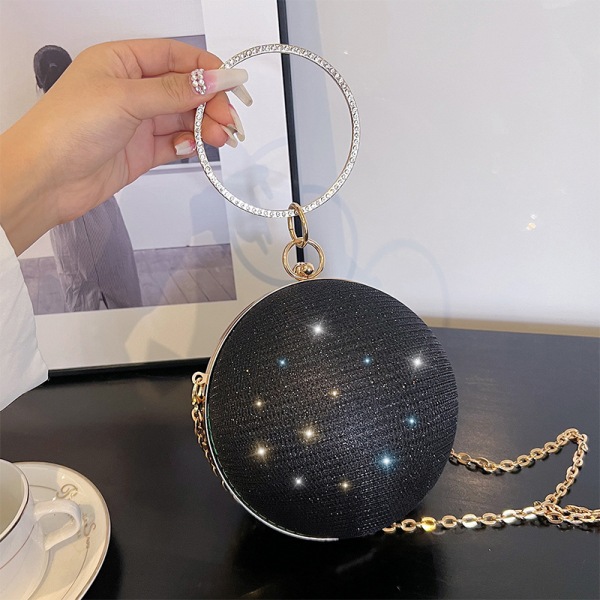 Circular Ring Portable Evening Bags Metal Round Ball Handväska Black