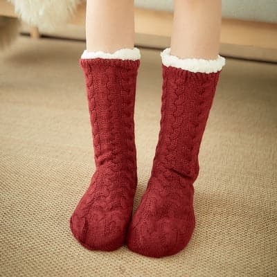 Stickade mjuka, gosiga toffelstrumpor wine red