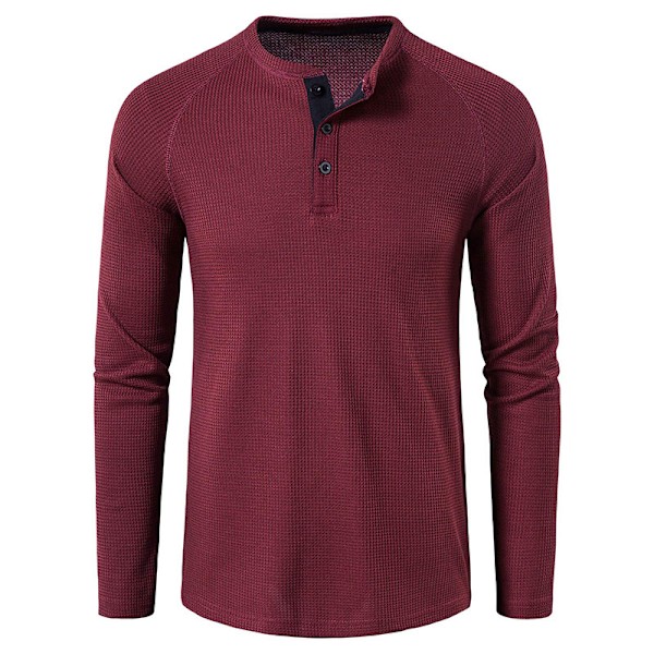 Långärmad Henley-skjorta för män wine red Euro 2XL