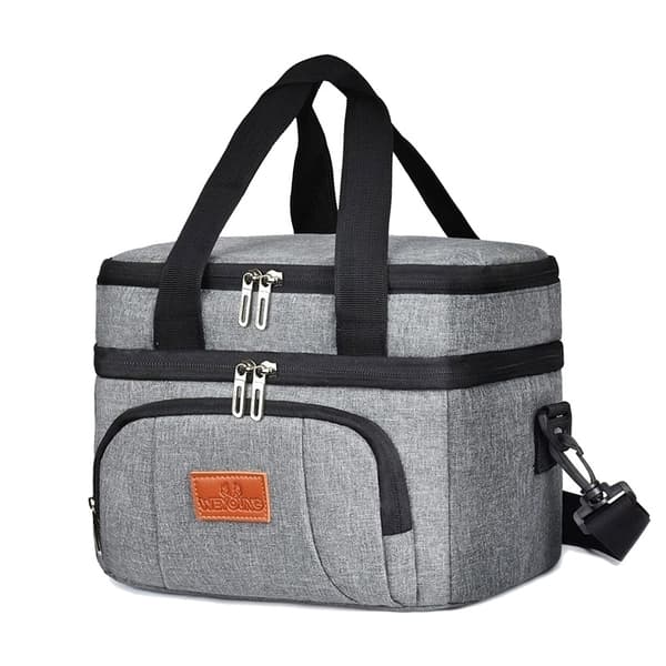 Large capacity double layer Insulated lunch bag black S (26 * 19 * 21cm)