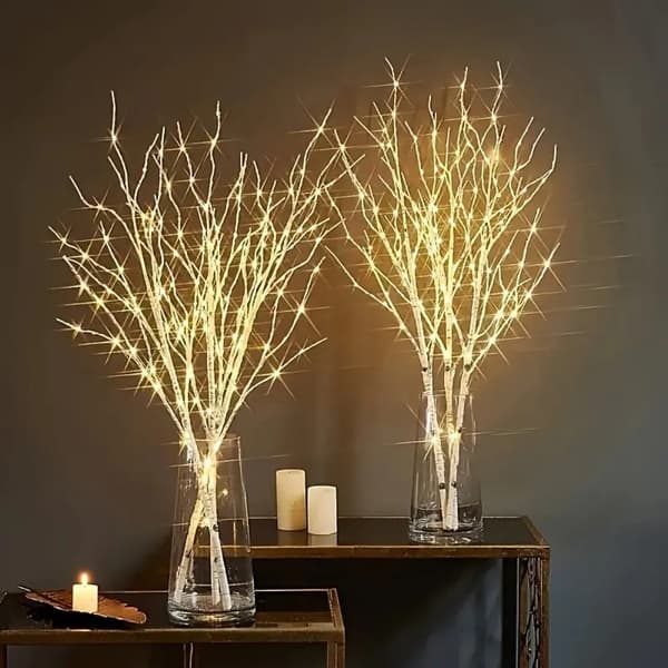 Konstgjord björkkvist med LED-belysning brown 2pcs