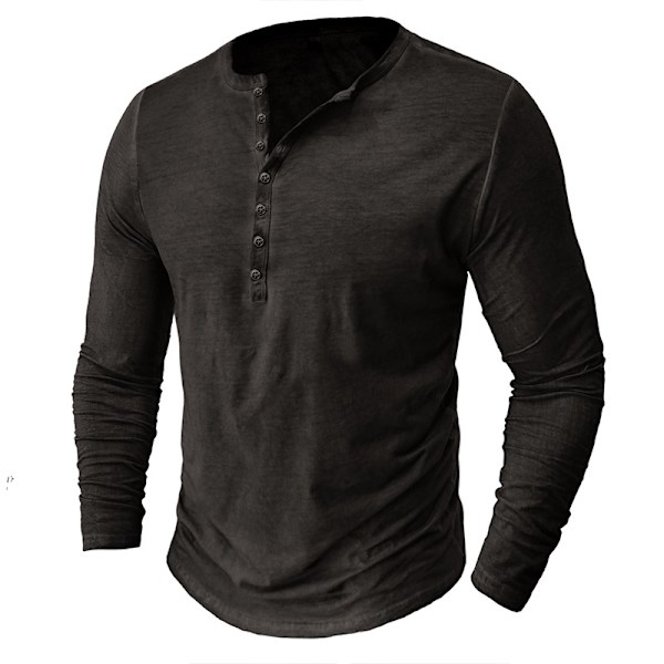 Långärmad Henley t-shirt för män i bomull army green Euro M