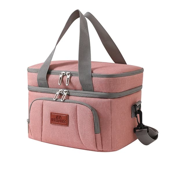 Large capacity double layer Insulated lunch bag navy L (33 * 29 * 26cm)