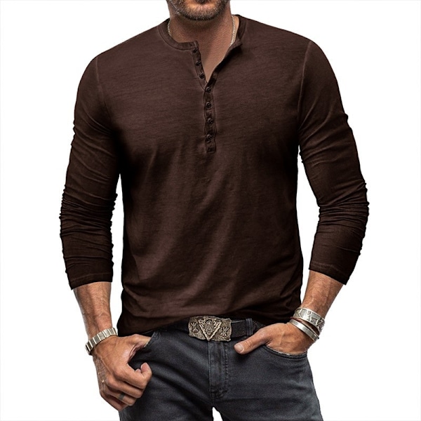 Långärmad Henley t-shirt för män i bomull light brown Euro S