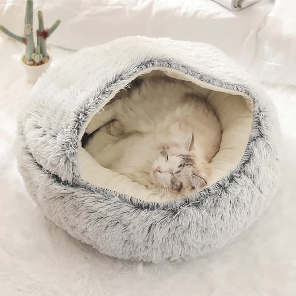 Halvtäckt fluffig bädd för husdjur khaki