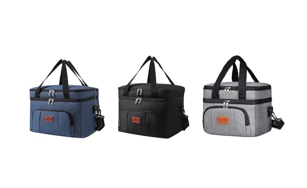 Large capacity double layer Insulated lunch bag black S (26 * 19 * 21cm)