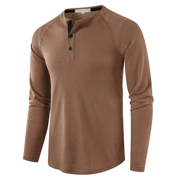 Långärmad Henley-skjorta för män brown Euro 2XL