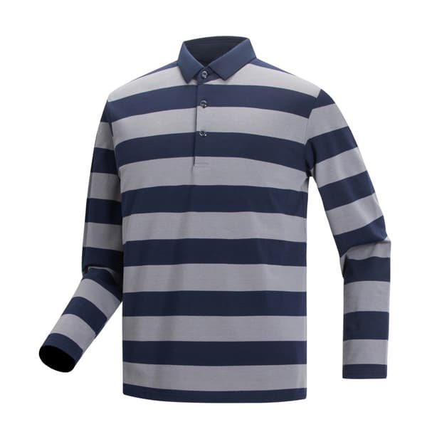 Randig pikétröja för män med lång ärm Style 1