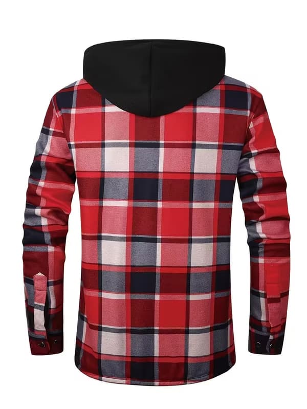 Rutig skjortjacka med huva och mjukt foder för män gingham blue M