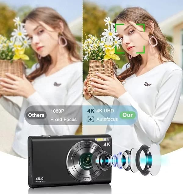 Digital kamera 4K 48 MP light pink camera+32GB memory card