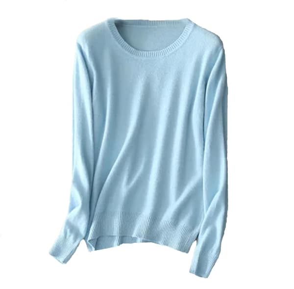 Rundhalsad stickad tröja för kvinnor light blue M