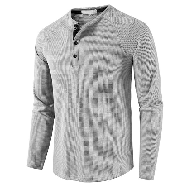 Långärmad Henley-skjorta för män light grey Euro XL