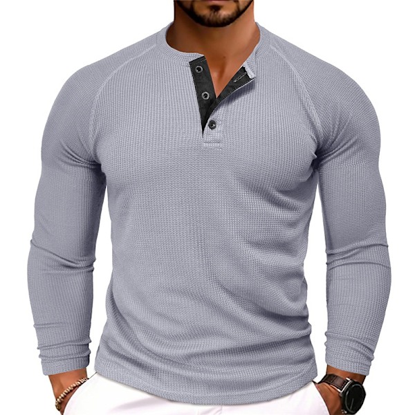 Långärmad Henley-skjorta för män light grey Euro S