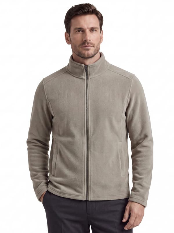 Herrfleecejacka med hel dragkedja khaki Euro S