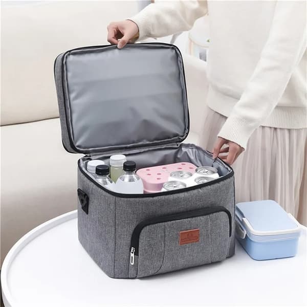 Large capacity double layer Insulated lunch bag navy S (26 * 19 * 21cm)