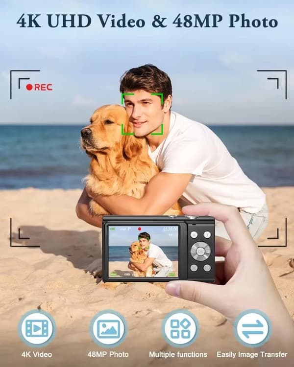 Digital kamera 4K 48 MP light purple camera+32GB memory card