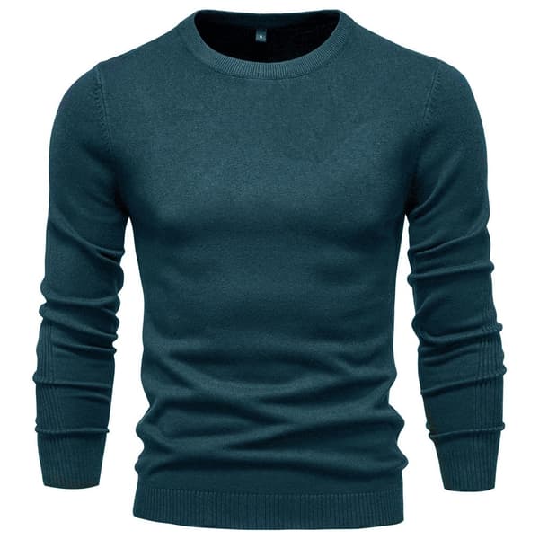 Tunnstickad herrtröja med rund halsringning dark green