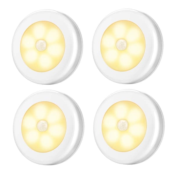 6 LED PIR-sensor rörelseaktiverad varmvit vägglampa - 4pack vit
