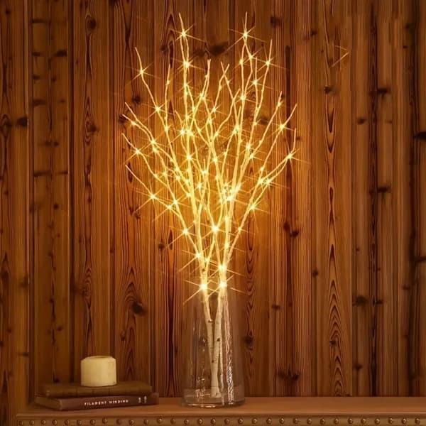 Konstgjord björkkvist med LED-belysning white 1pcs