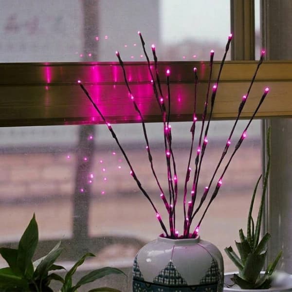 Videkvistar med LED-lampor, 2-pack kall vit