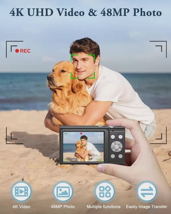 Digital kamera 4K 48 MP light pink camera+32GB memory card