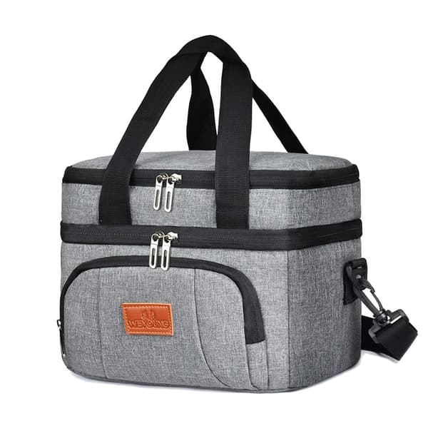 Large capacity double layer Insulated lunch bag navy S (26 * 19 * 21cm)